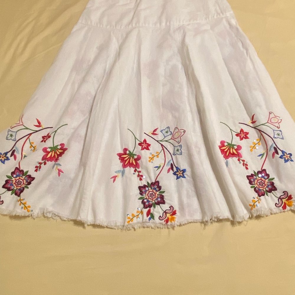 VTG Carole Little White Red A-Line Knee-Length Skirt embroidered artsy festival